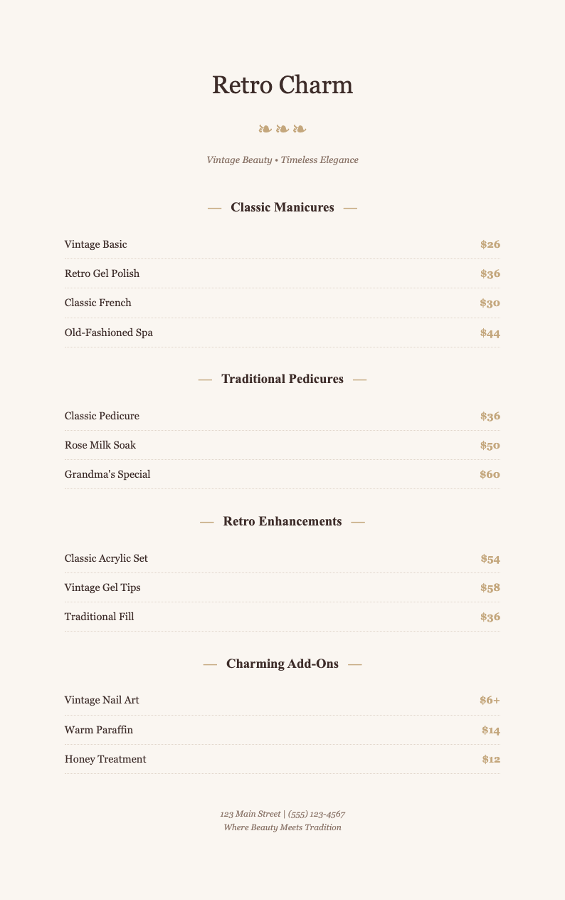 Vintage retro nail price list